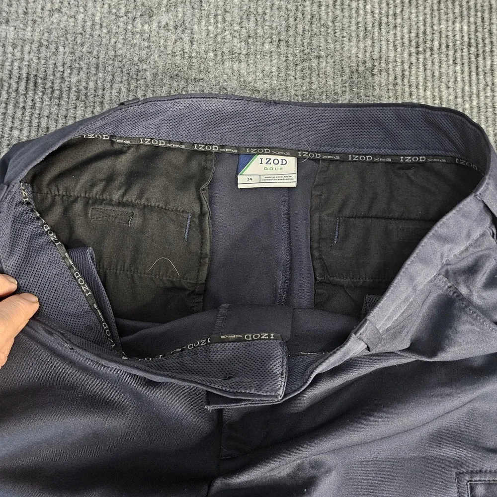 IZOD Golf Shorts Mens 34 Navy Blue‎ Microfiber Chino Zip Pocket Performance